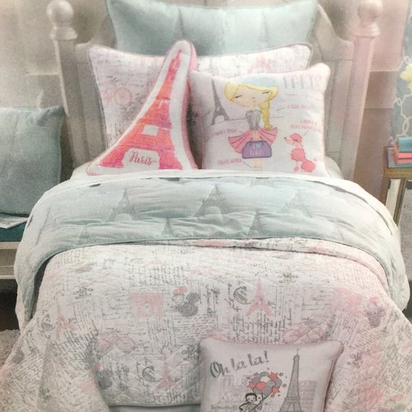 2pc Nicole Miller Paris TWIN Quilt Sham Eiffel Tower Fleur De Lis Pink Purple - Picture 9 of 9